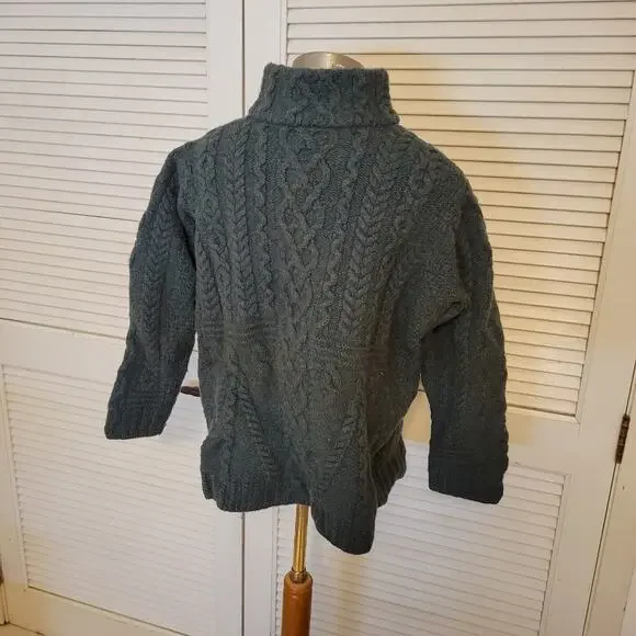 Classic Irish Cable Knit Zip Up Sweater Carraigdonn Merino Wool XL Unisex Warmt - Picture 4 of 8